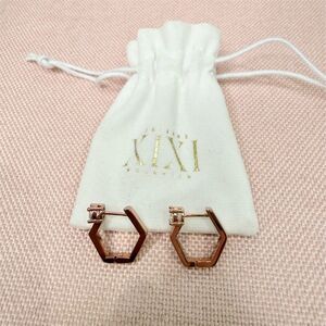 2/20 Fashion Rose Gold Hexagonal Hoop Earrings CZ Crystal Secure Lock Back gift